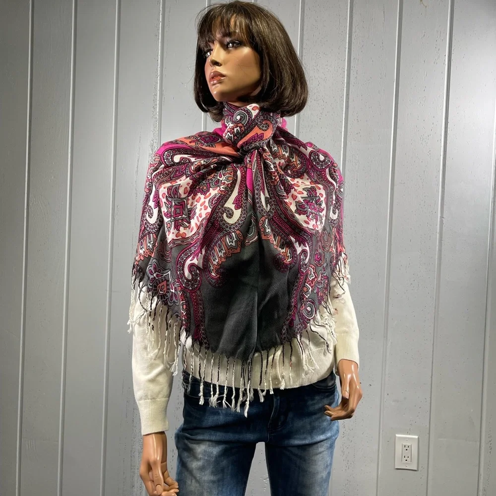*Women's Hot Pink Floral Paisley Shawl Scarf